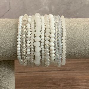 Handmade white & clear glass bead stretch bracelets